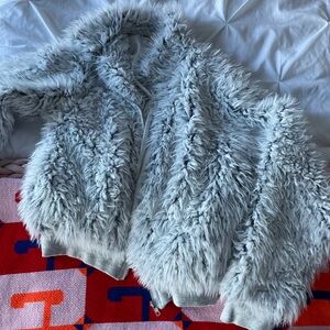 Light icy blue Sherpa furry fuzzy jacket